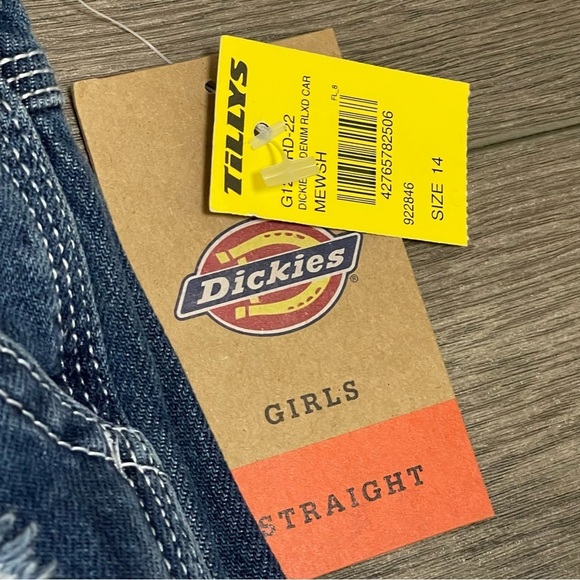 DICKIES Girls Relaxed Carpenter Jeans Straight Leg Distressed Sz 14 NWT - Picture 7 of 10